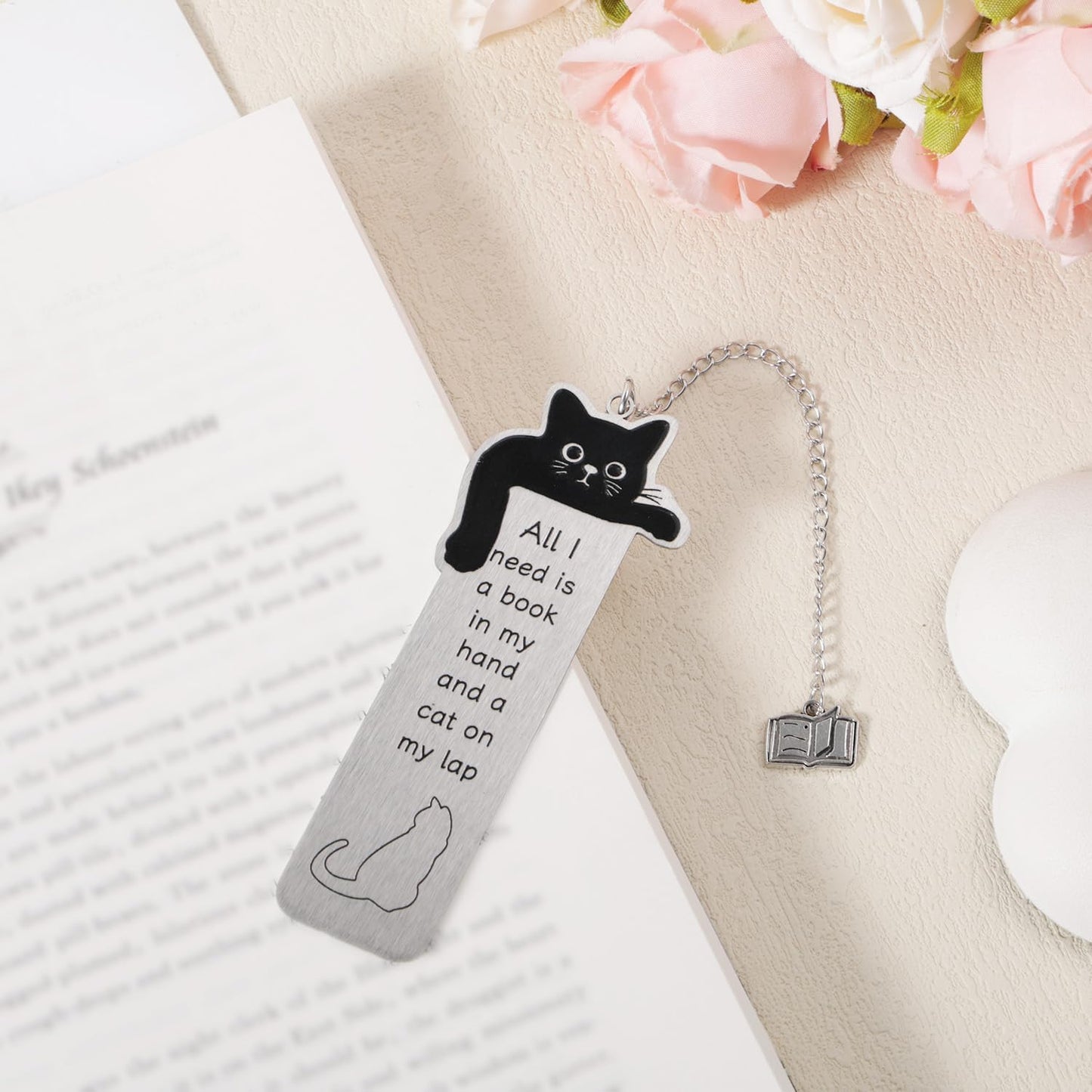 Cat Bookmark, Zinc Alloy Pet Book Marker for Women Cute Animals Page Holder with Book Pendant Black Kitten Bookmark Gifts Funny Reading Accessories for Cat Lovers Avid Readers Women Men