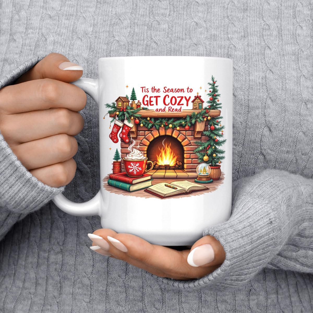 Personalized Reading Lover Ceramic Mug 15oz Cozy Bookish Gift for Merry Christmas Bookclub
