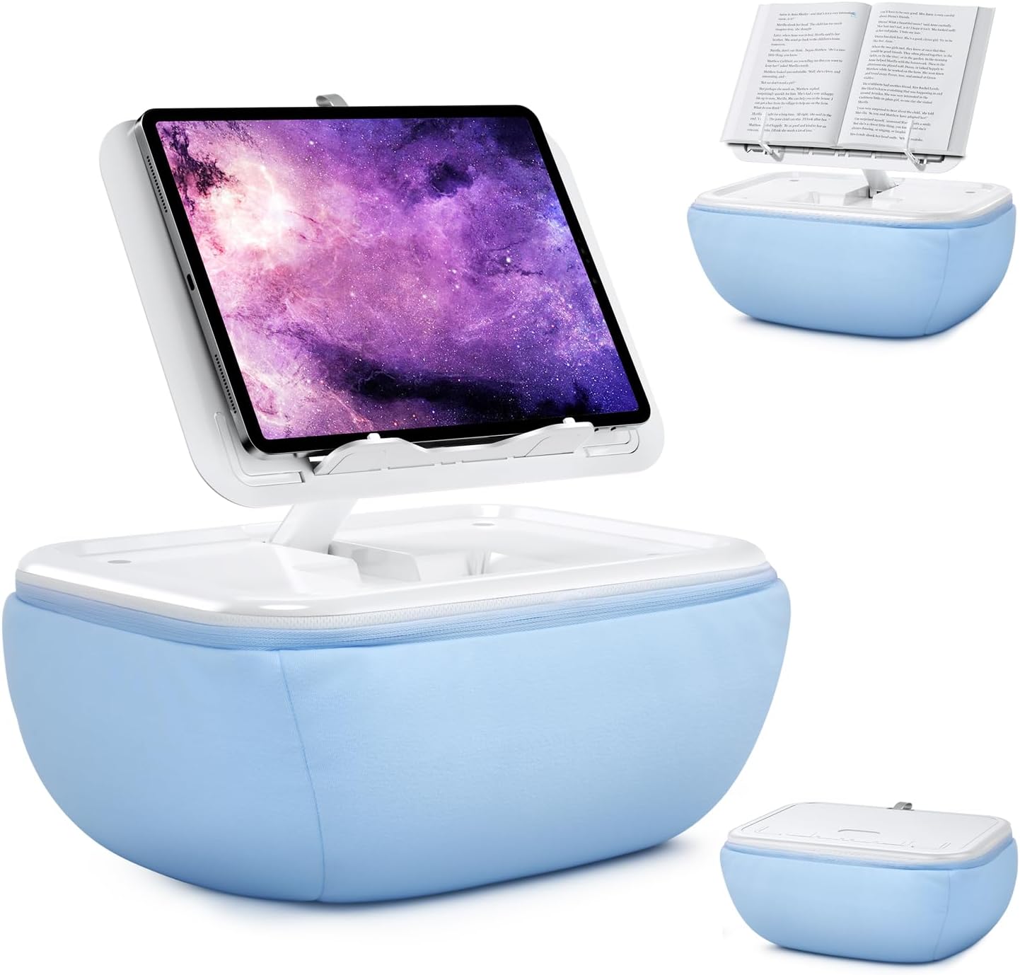 elitehood Tablet Pillow Stand, Foldable iPad Stand for Lap, Adjustable Book Bed Holder for Reading, Pillow Pad for 4.7"-15.6" Tablets, iPad Pro 11, 13, Air, Kindle, Galaxy Tab, Books, Blue