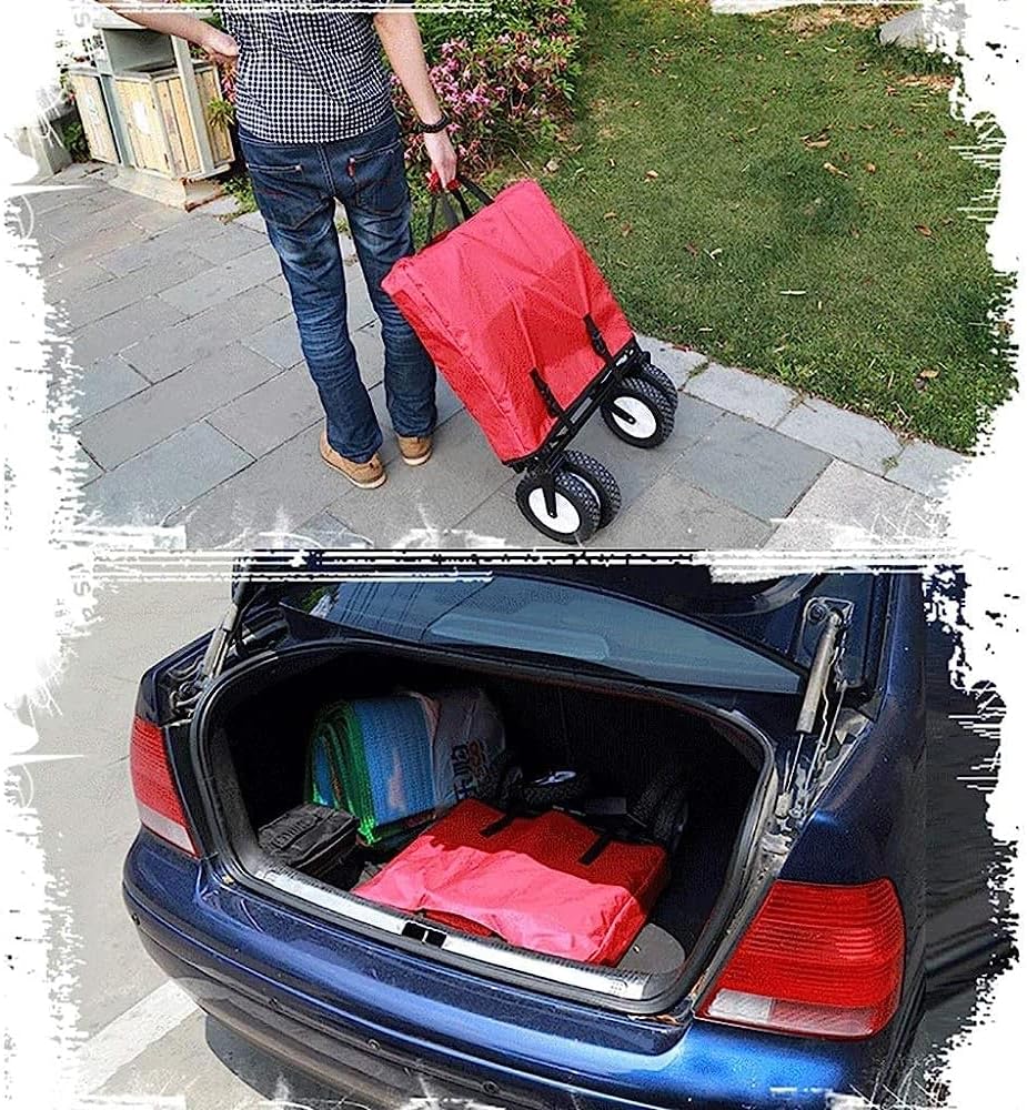 Handcart, Portable Folding Garden Trolley Cart Heavy Duty Wagon with Canopy Multi-Function Shopping Cart for Outdoor Camping Beach Pull Truck with 4 Wheels, Load 150Kg/B