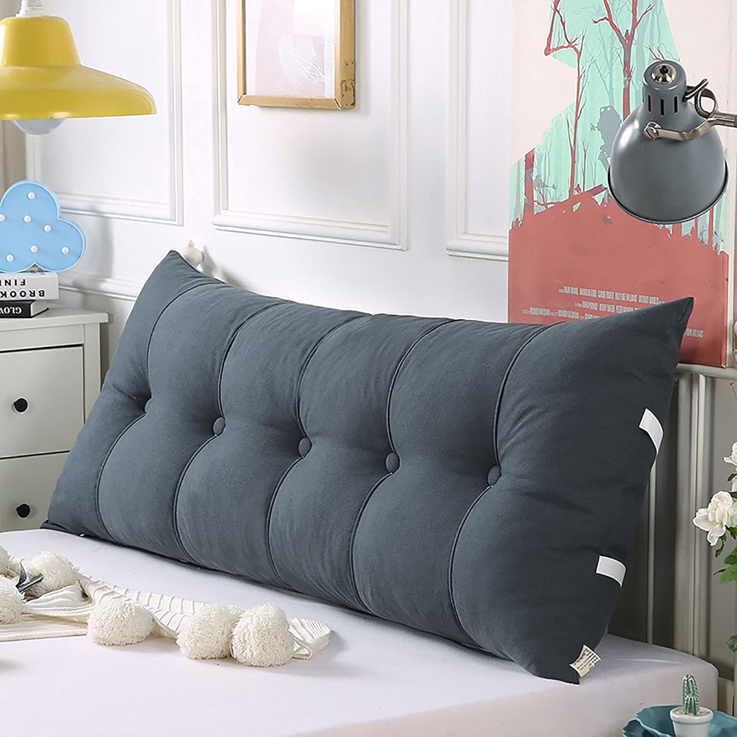 Large Headboard Reading Pillow,Rectangular Bedside Positioning Back Support Bolster Lumbar Cushion for Day Bed Bunk Bed,Removable Cover (Color : Dark Grey, Size : 10060cm)