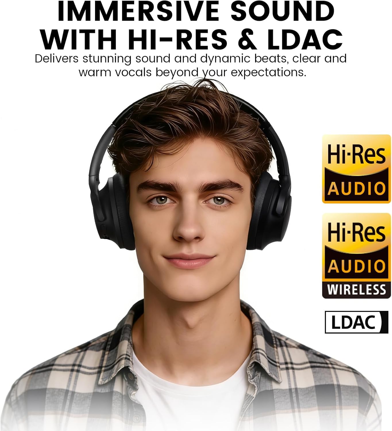 1Mii Y8+ Hybrid Active Noise Cancelling Headphones, 100H Ultra Playtime, Bluetooth 6.0 Over Ear, Wireless Hi-Res Audio & Deep Bass, Comfort for Travel & Home Office, AI Chat & Custom EQ via APP, Black