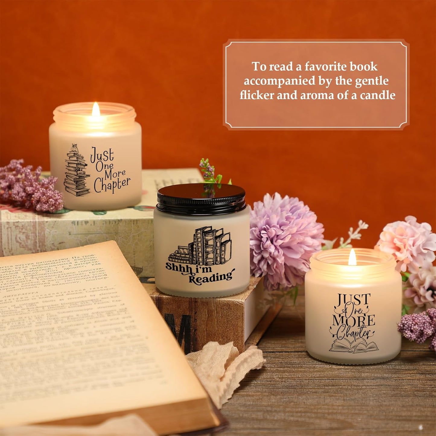 MTLEE 6 Pcs Book Lover Gift Bookish Book 3.5 oz Scented Reading Candle Librarian Appreciation Gift for Bookworm Reader Library Teacher Writer Office Staff Graduation Party, 6 Style(Fresh Scent)