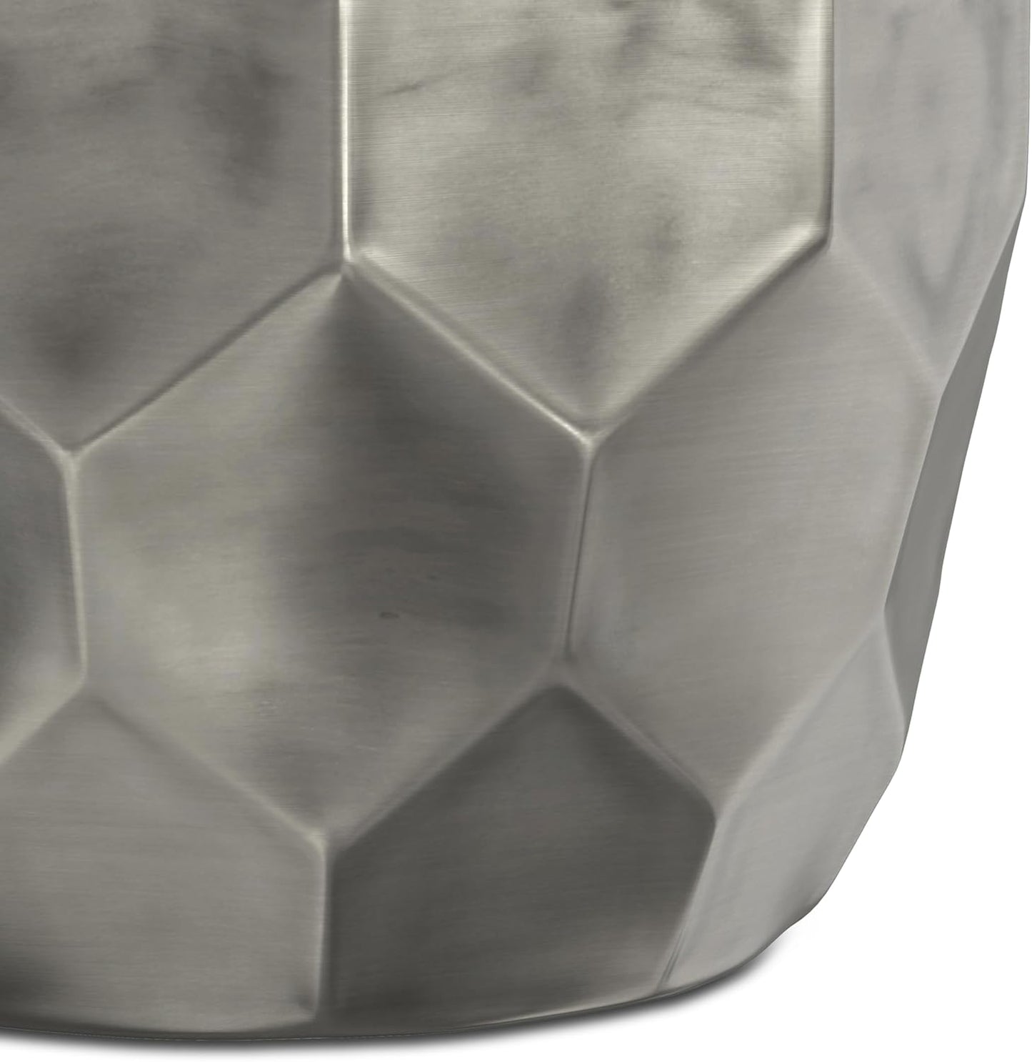 SIMPLIHOME Flanigan Metal Accent Table - 16 inch Wide Solid Metal Round Drum Side Table in Antique Silver, Industrial End Table or Coffee Table for Living Room with Honeycomb Design, Assembled