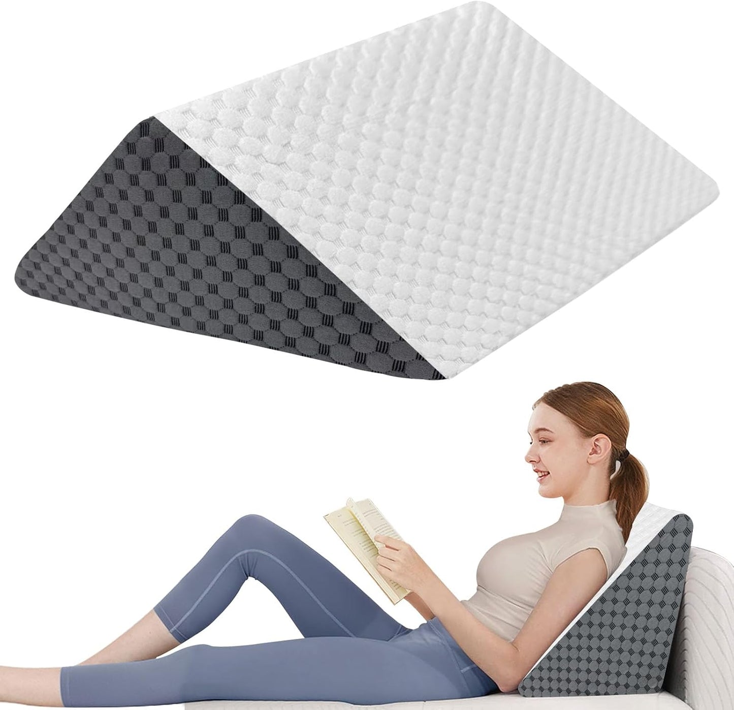 Knee Wedge Pillow, 8" Foam Leg Pillow Leg Elevation for Legs Post Surgery, Triangle Pillow for Knee Support, Sleeping