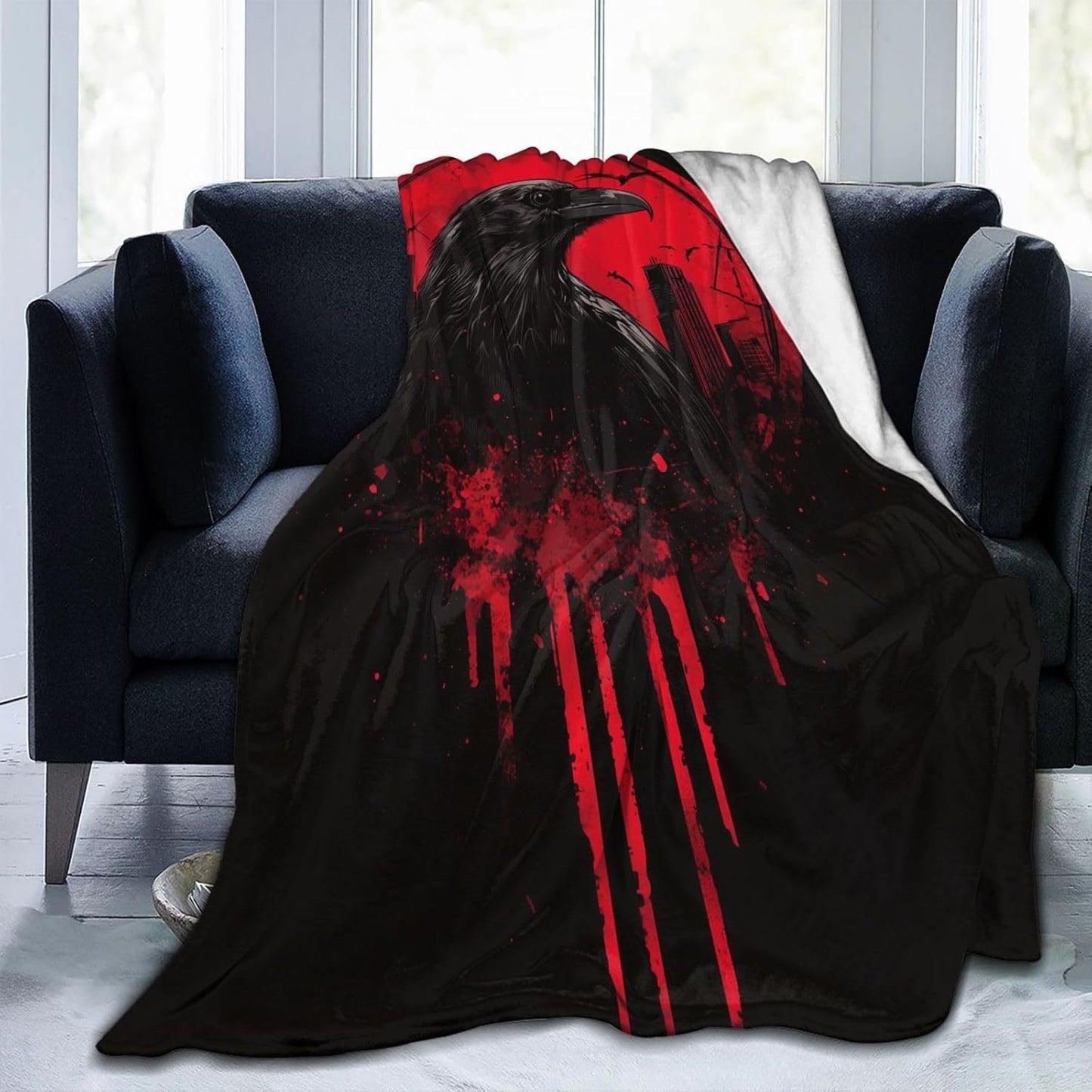 Raven Horror Blanket Flannel Throw Blanket Lightweight Soft Warm Cozy Travel Blanket for Bed Couch Sofa Living Room Bedroom Gift for Women Men Girls Boys All Season 60"x50"