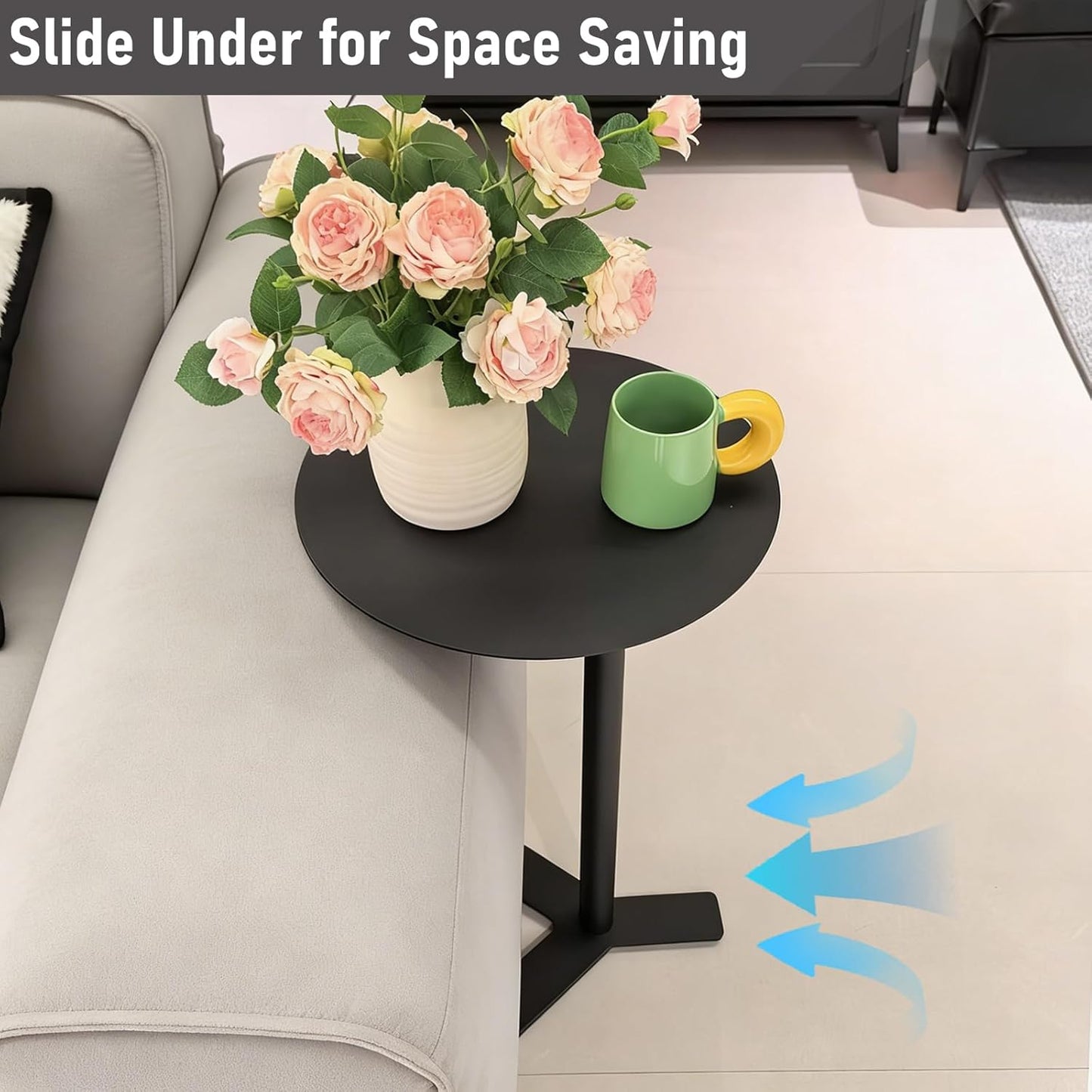 C Shaped Metal End Table, Small Round Side Table for Living Room, Bedroom, Office, Iron Accent Table for Sofa Couch, Drinking Tables for Cafes and Beverage Shops (White, Heights 24.8in)