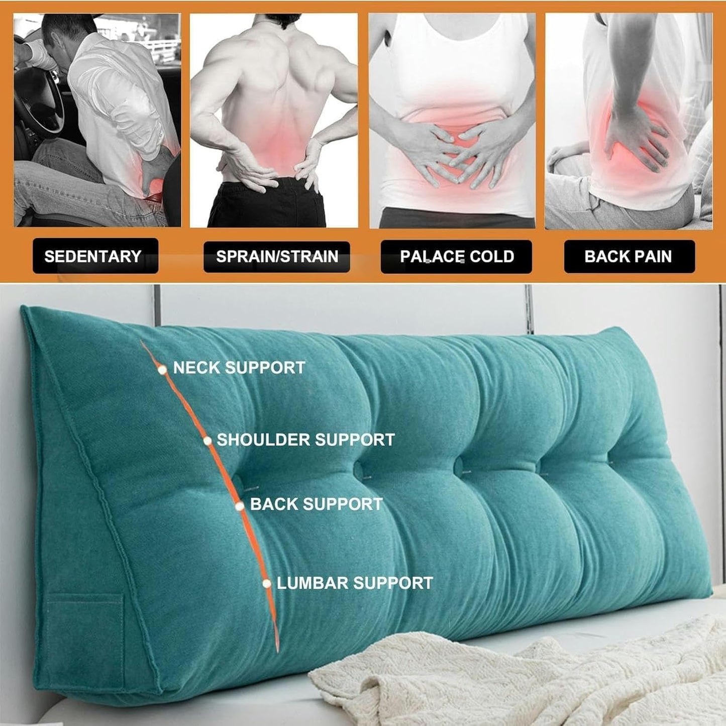 Wedge Headboard Pillows Head Roll Pillow Bed Wedge Pillow Large Bolster Bed Rest Reading Pillows Backrest Pillows for Sitting in Bed Backrest Positioning Support