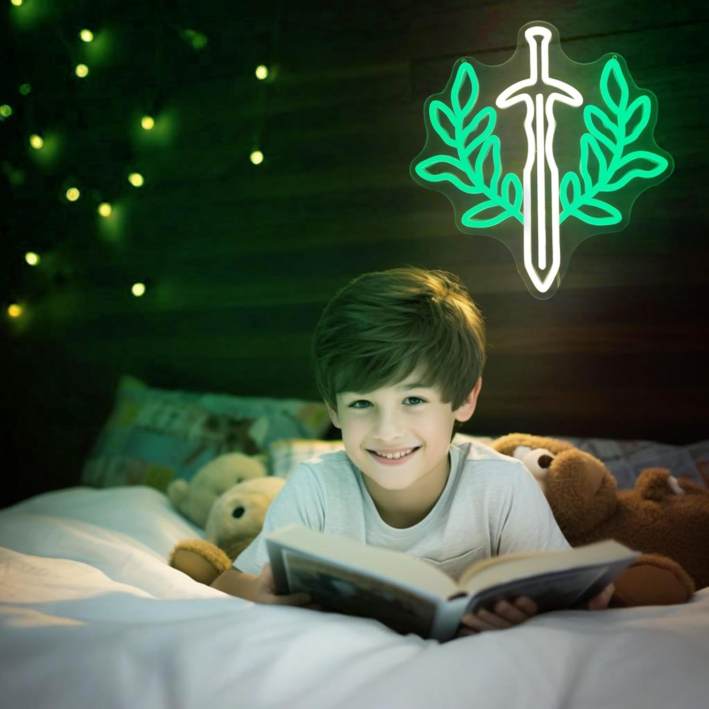Fantasy Sword Neon Sign Book Neon Light Dimable Green Neon Light Wall Art for Gaming Rooms and Fantasy Book Lovers Students Educators Perfect for Classrooms Libraries Bookstores（12.6×12inch）