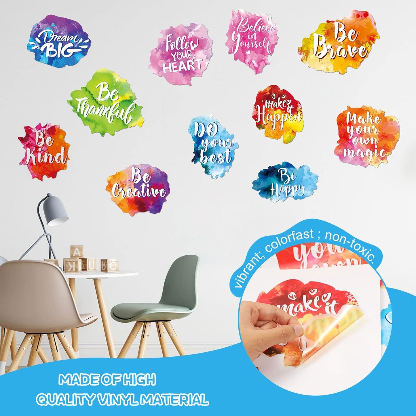 Zonon 6 Sets/12 Pcs Back to School Inspirational Classroom Wall Decal Watercolor Motivational Quote Sticker Colorful Inspirational Sticker for Classroom Home Wall Bedroom Bathroom Playroom Decor