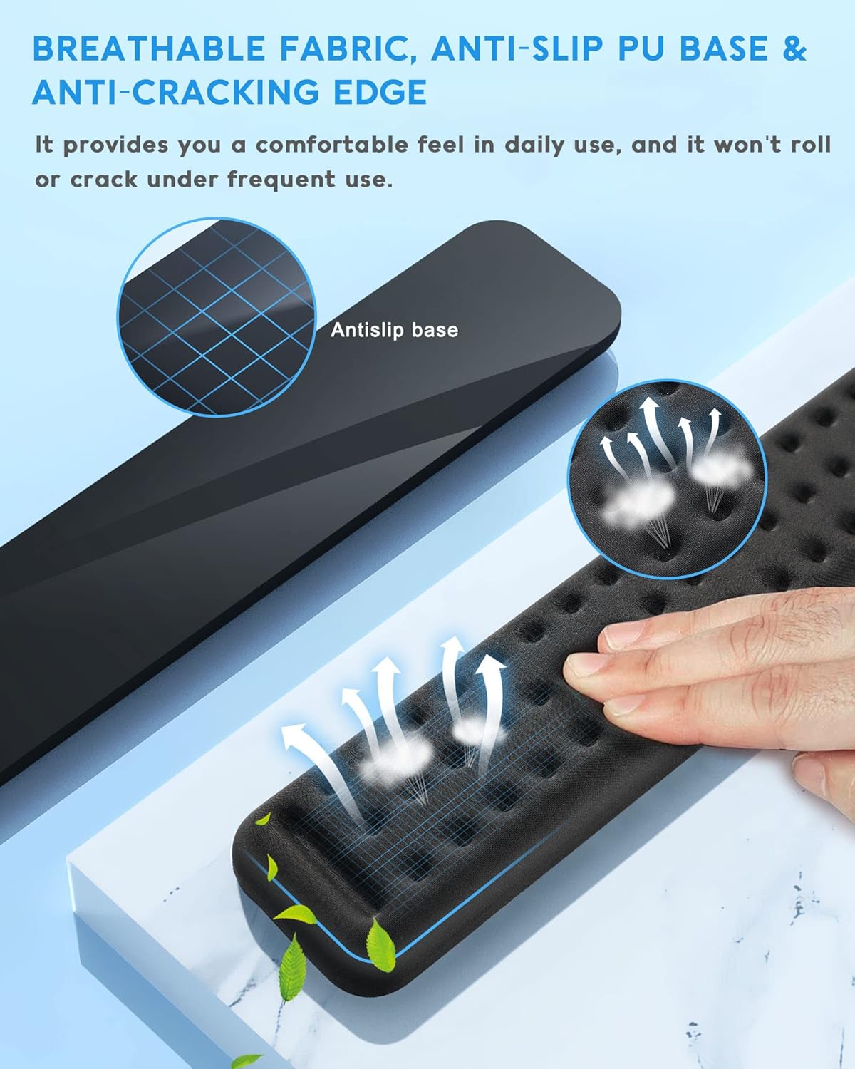 Keyboard Wrist Rest, Wrist Rest for Computer Keyboard, Lekvey Ergonomic Memory Foam Wrist Rest Easy Typing Pain Relief, Anti-Slip Keyboard Pad Wrist Support Cushion for Laptop, Office, Gaming, Black