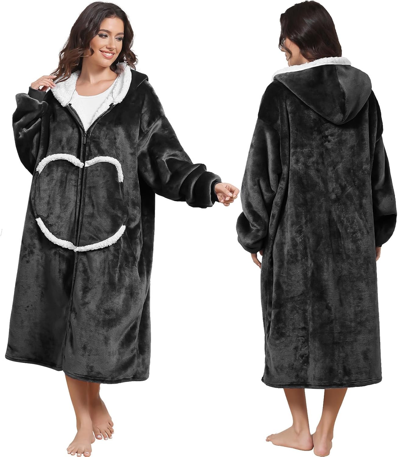 Oversized Wearab Blanket Hoodie, Cozy Flannel Blanket with Sleeves and Zipper for Women, Mens, Teens