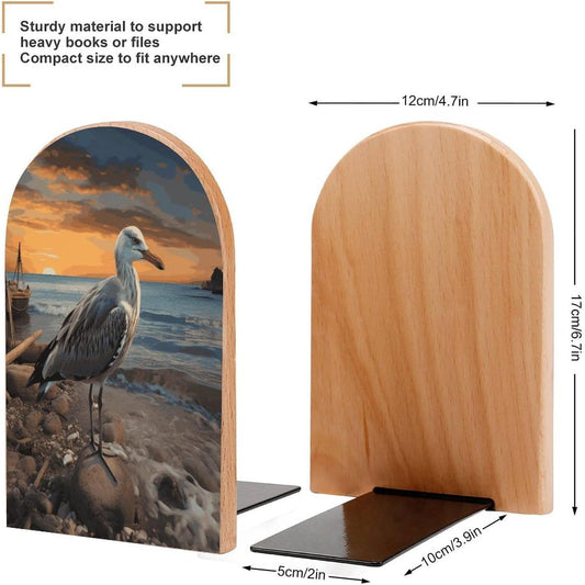 Seagull Wooden Bookend Non-Slip Book Ends Heavy Duty Book Stopper with Metal Base Books Holderd Decorative Bookends Stands Firmly for Office Supplies