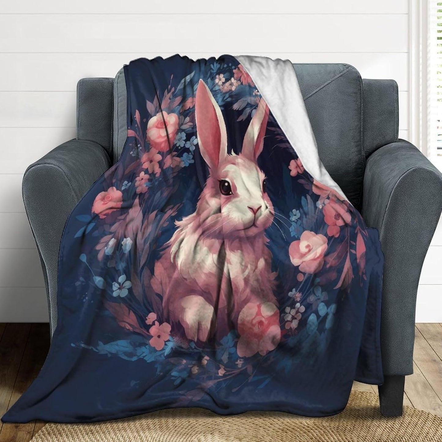 Rabbit in Garland Throw Blanket for Couch Super Soft Warm Lightweight Throw Blankets Cozy Flannel Bed Blanket Cute Decorative Blankets for All Seasons Home Decor Gift 30"*40"（76 * 100cm）