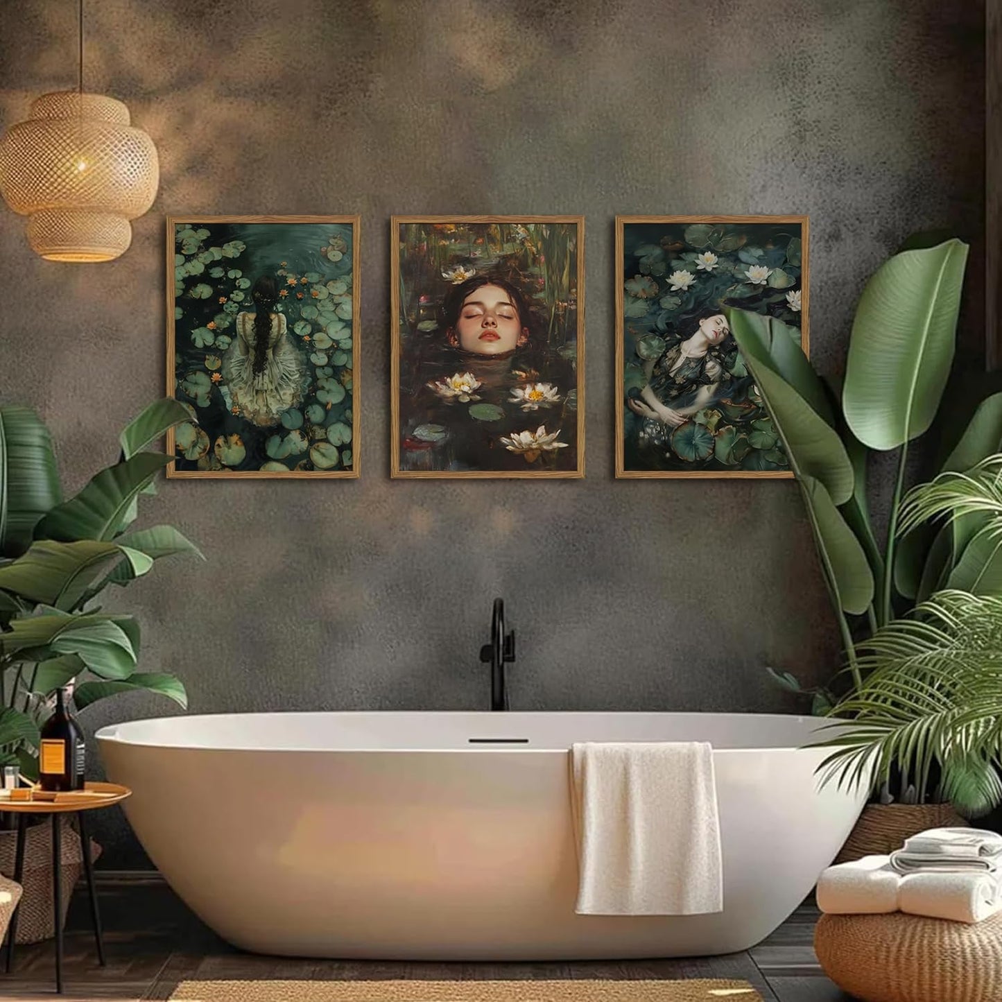 Ophelia Gothic Wall Art Set of 3, Moody Victorian Lake Wall Decor Painting, Dark Romantic Cottagecore Poster Canvas Prints Artwork for Bedroom Living Room 16x24 inch Framed