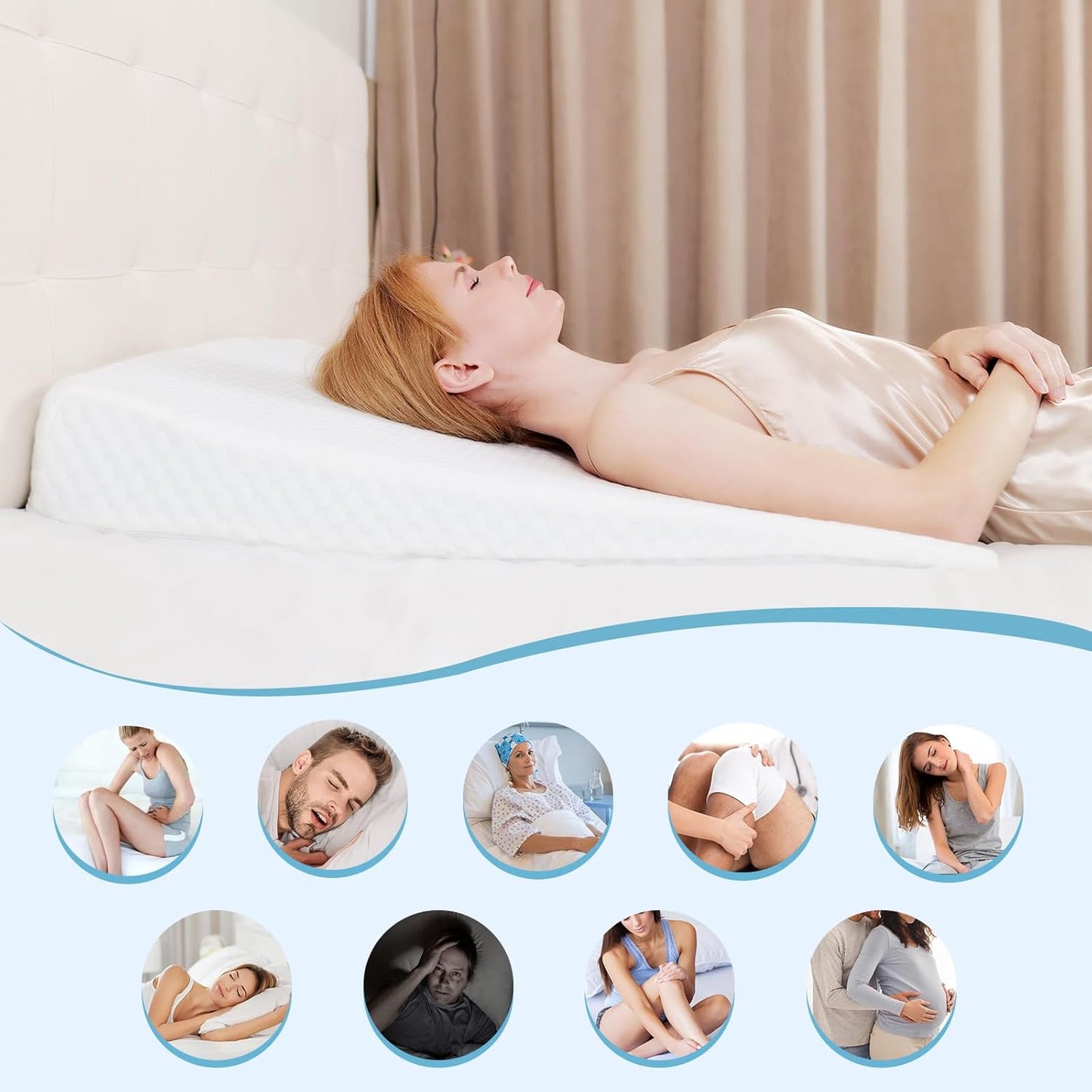 Wedge Pillow, Bed Wedge Pillows for Sleeping, Snoring, Back Support, After Surgery, Foam Triangle Pillow, Removable Washable Cover (White, 10in)