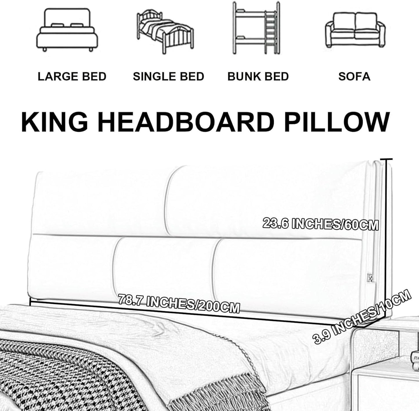 AMNOOL Headboard Upholstered Solid Color Wall Cushion Lumbar Support Pillowboard Large Backrest Bed Rest Cushion Home Bedroom Tatami Dorm Daybed Pillow