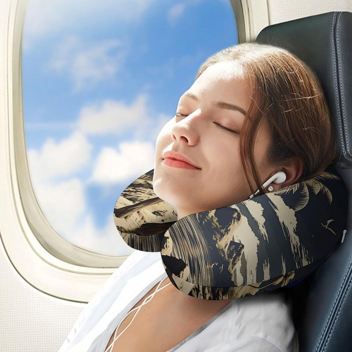 Palm Tree Neck Pillow Memory Foam U Shaped Pillows Portable Pillows for Shoulder Travel Head Support Pillow with Concealed Zipper for Airplane Car Home Office