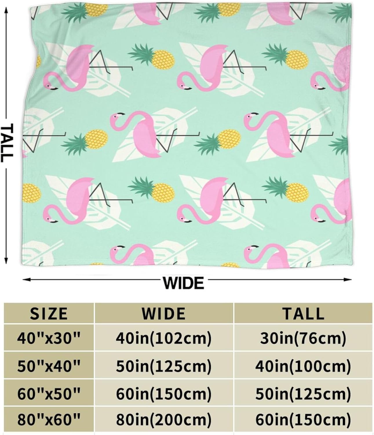 Pink Flamingo Pineapples Palm Blanket Soft Lightweight Throw Blankets Cozy Flannel Bed Throws for Sofa Couch Travel Home Room Bedroom Decor Gifts for Boys Girls Kids Adults 60"x50"