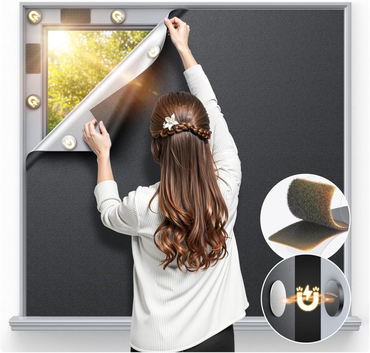 Magnetic Blackout Window Cover 70" x 58" Portable Blackout Curtains for Bedroom, Temporary Black Out Shades Window Privacy Film No Drill Black Out Blinds for Baby Nursery Travel Skylight - Blacks