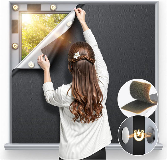 Magnetic Blackout Window Cover 70" x 58" Portable Blackout Curtains for Bedroom, Temporary Black Out Shades Window Privacy Film No Drill Black Out Blinds for Baby Nursery Travel Skylight - Blacks