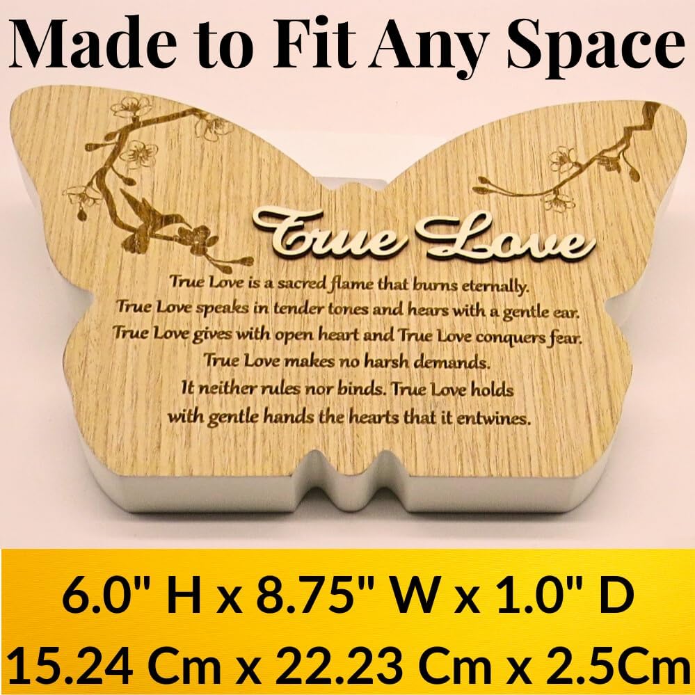 UNIDECO Wooden Butterfly Wall Décor, 8.75 Inch True Love Gift from Mom, Butterflies Shaped Hanging Decoration, Wood For Home Room Shelve, Family Friends Live Life, Laugh Quote