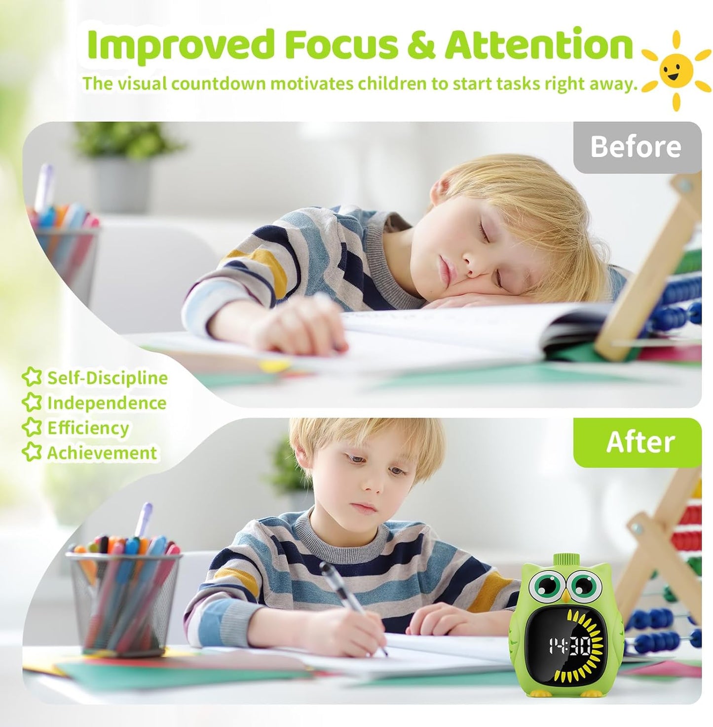 Owl Visual Timer for Kids 99 Min Visual Countdown Time for Classroom Home Kids Timer Visual with Sound or Silent Mode Time Management Tool for ADHD Autism Toddler Homework Potty Training