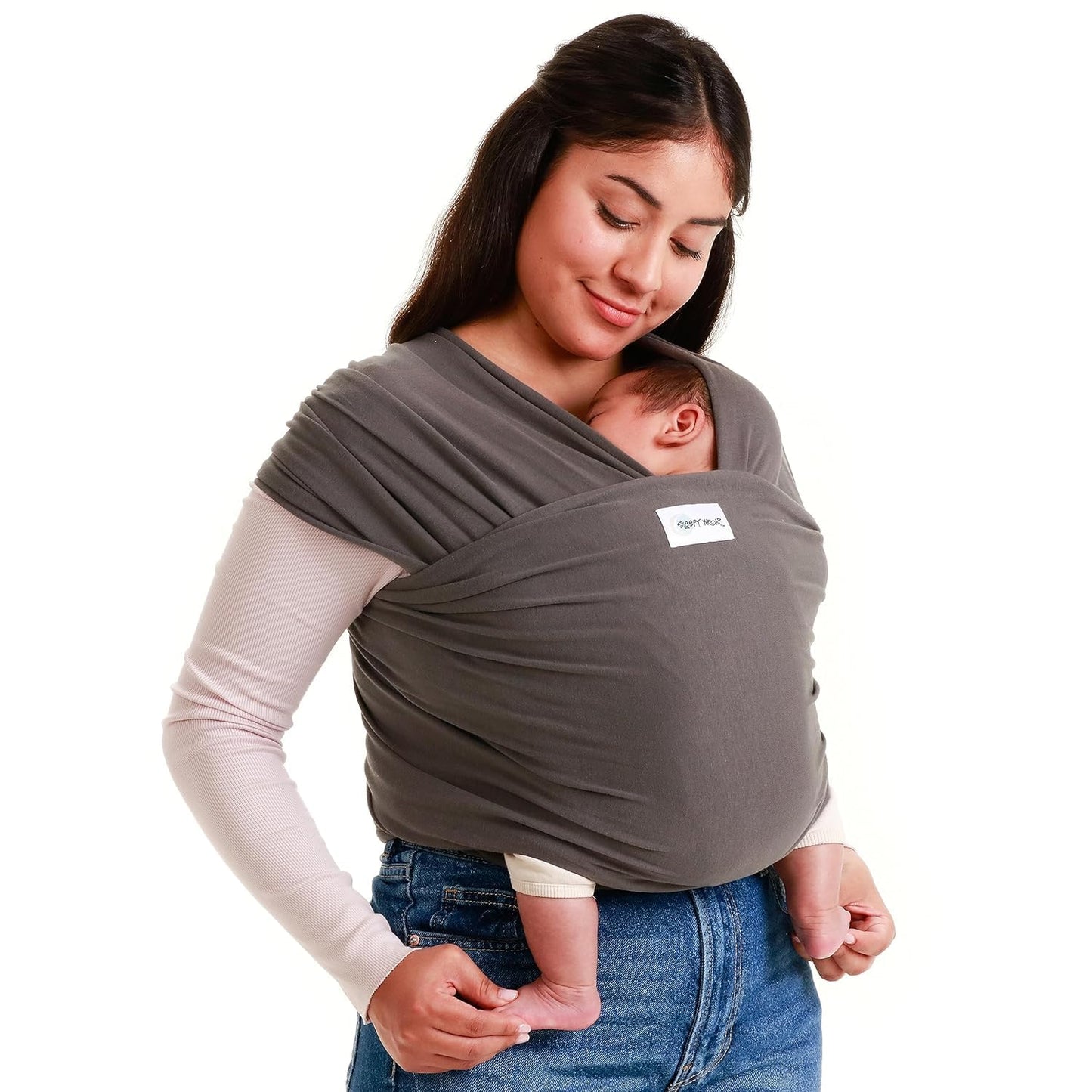 Sleepy Wrap Stretchy Ergonomic Baby Carrier Sling for Newborns to Toddlers - Hands-Free Lightweight Baby Wrap 7-35 lbs (Dark Gray)