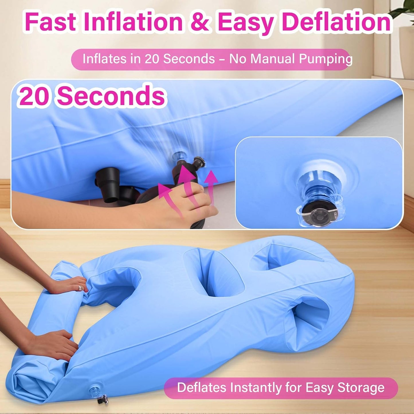 Inflatable Pregnancy Pillow with Hole – Full Body Maternity Airbed for Stomach Sleeping, Back Pain & SPD Relief – Comfortable, Portable & Includes Electric Pump Blue