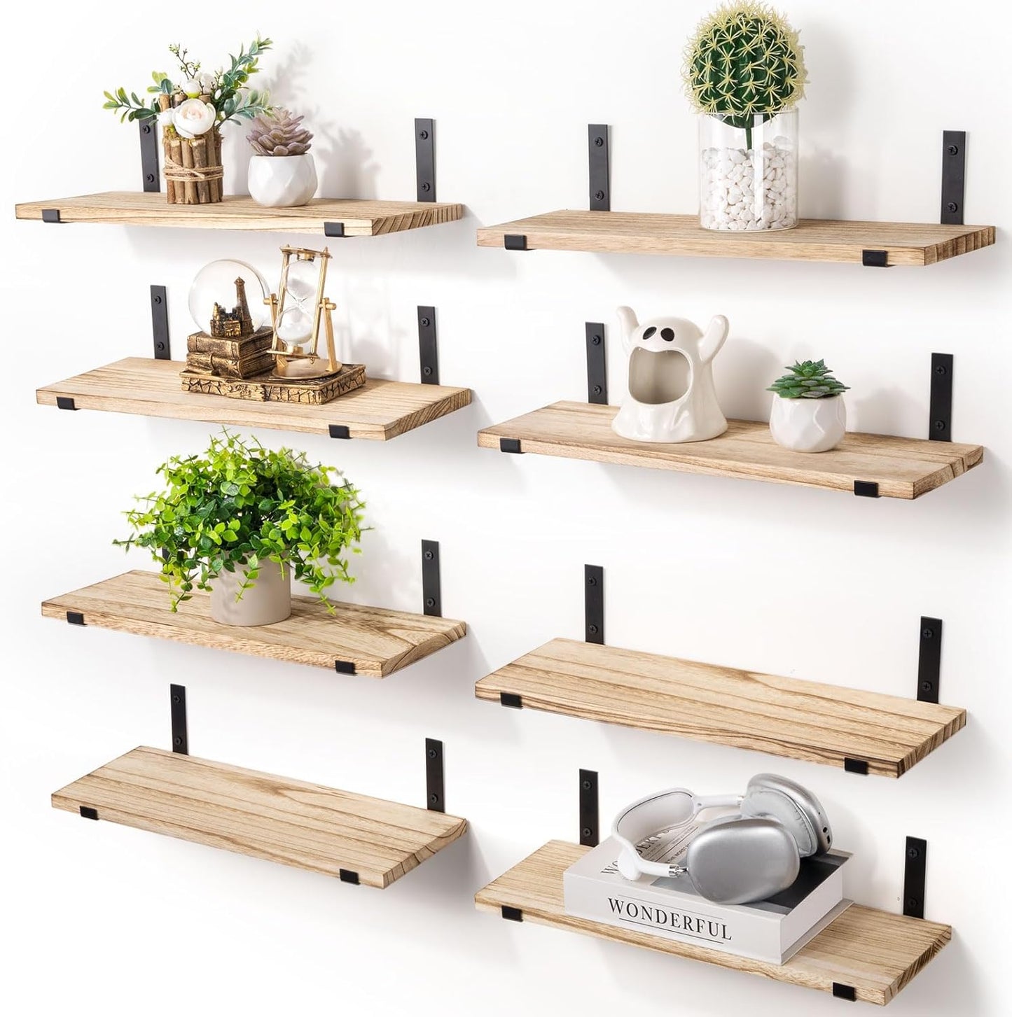 SALA Floating Shelves Set of 8, Width 6in, Light Brown Farmhouse Wood, Multi-Room Wall Decor