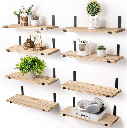 SALA Floating Shelves Set of 8, Width 6in, Light Brown Farmhouse Wood, Multi-Room Wall Decor