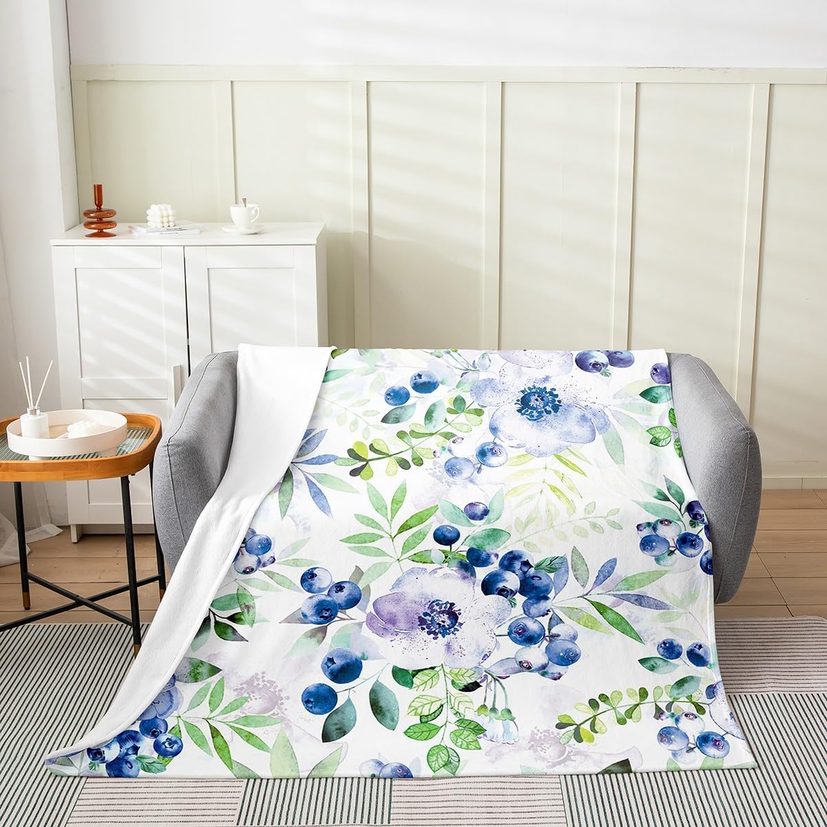 Feelyou Blueberries Flannel Fleece Throw Blanket Baby 30"x40" Kids Fresh Fruits Plush Blanket for Boys Girls Teens Botanical Flowers Fuzzy Blanket Tropical Fruit Print All Season Bed Blanket