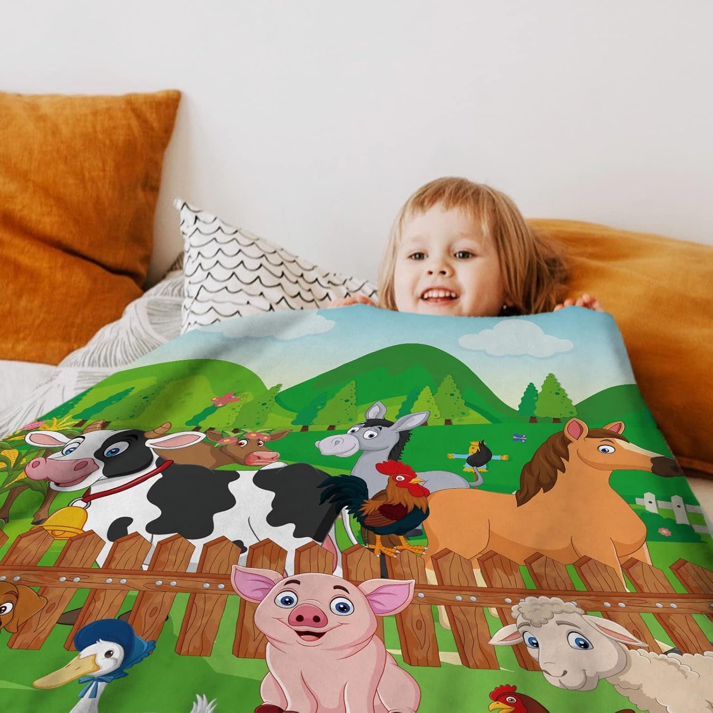 Farm Animal Throw Blanket, Cute Farm Animal Blanket for Kids, Soft Cozy Flannel Farm Dog Pig Lamb Hen Horse Cow Blankets, Fluffy Fleece Cartoon Animal Blanket for Teenagers Girl Boy Gifts, 50x60 Inch