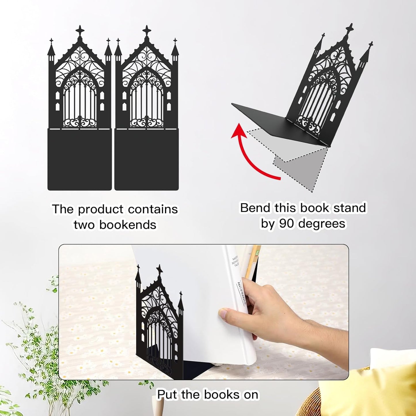 Bnesi Gothic Vintage Metal Bookends Fantasy Book Ends for Shelves Heavy Books Office Book Stopper Stylish Gothic Bookends Ideal for Fantasy & Vintage Book Display (Retro)