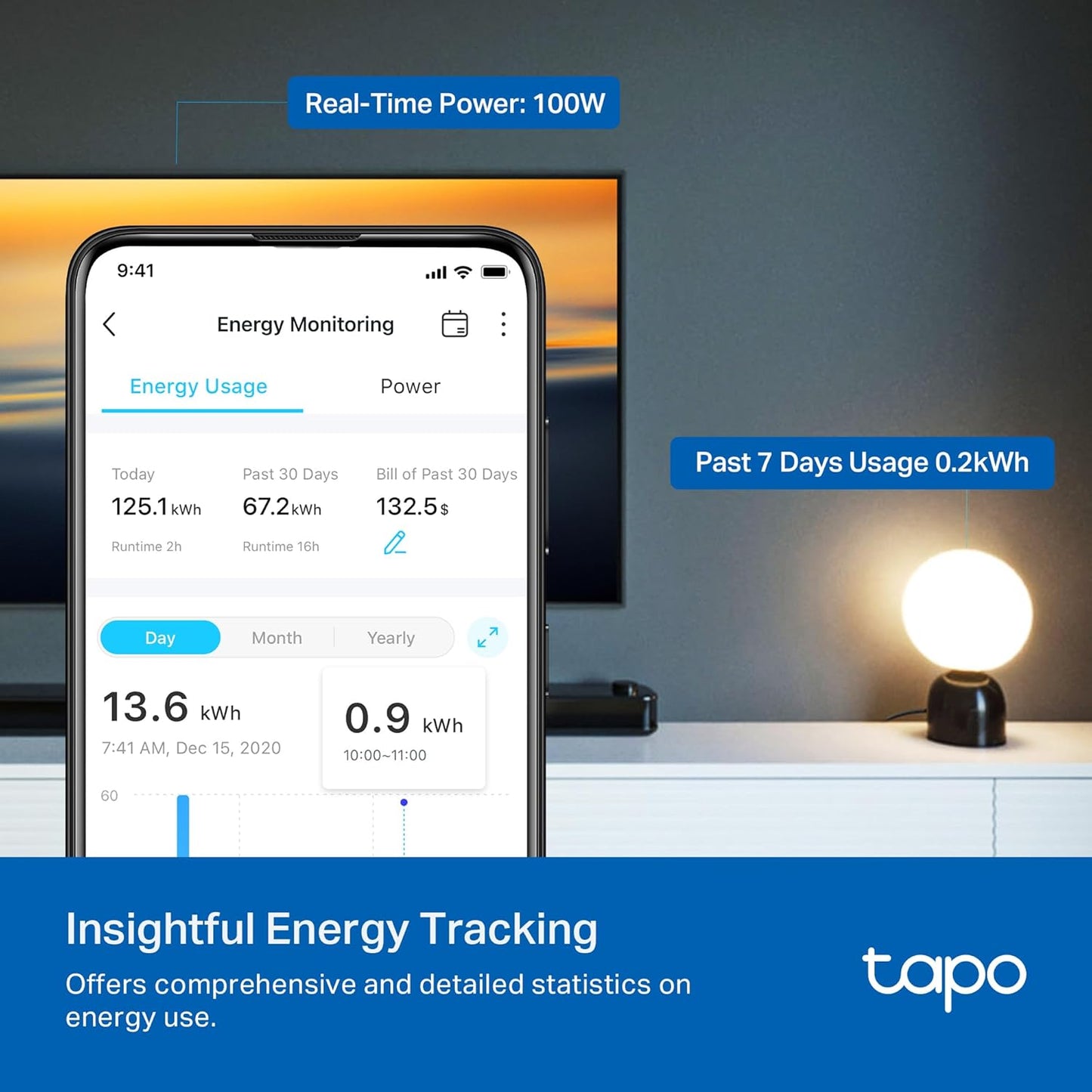 TP-Link Tapo Smart Plug Mini, Matter Compatible, Compatible with Alexa, Google Home & Samsung SmartThings, Energy Monitoring, 15A, UL Certified, 2.4G Wi-Fi Only, Tapo P110M(4-Pack)