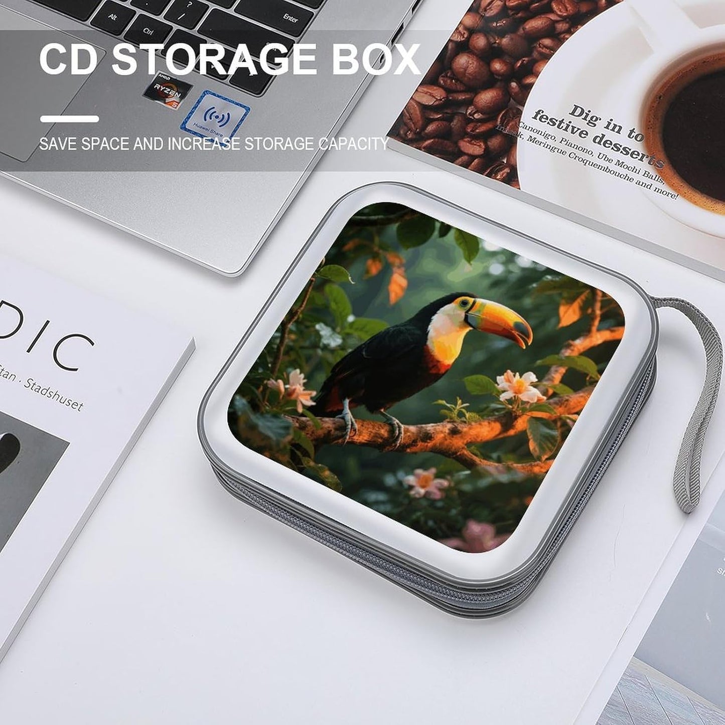 Toucan on The Tree CD Case Portable Zipper CD Case 40 Capacity Hard Plastic DVD Cases Holder Large Storage Disc Wallet Bag for Car Home Travel DVD Collection Bag