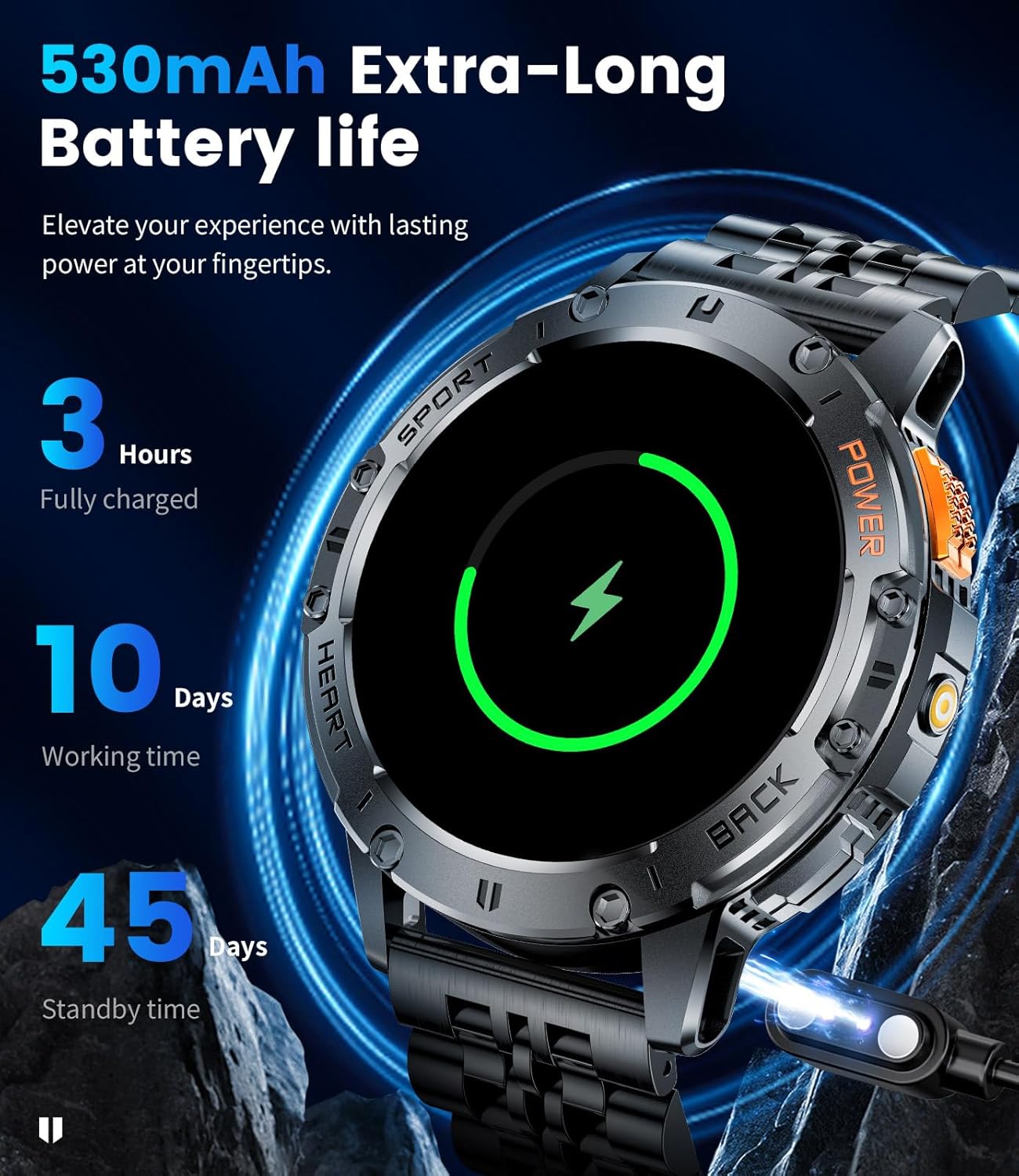 LIGE 1.43" AMOLED Smart Watch for Men with Flashlight, Bluetooth Calling, 100+ Sport Modes, 530mAh, IP68 Waterproof Fitness Tracker for Workout, iOS Android Compatible, Black Steel Leather