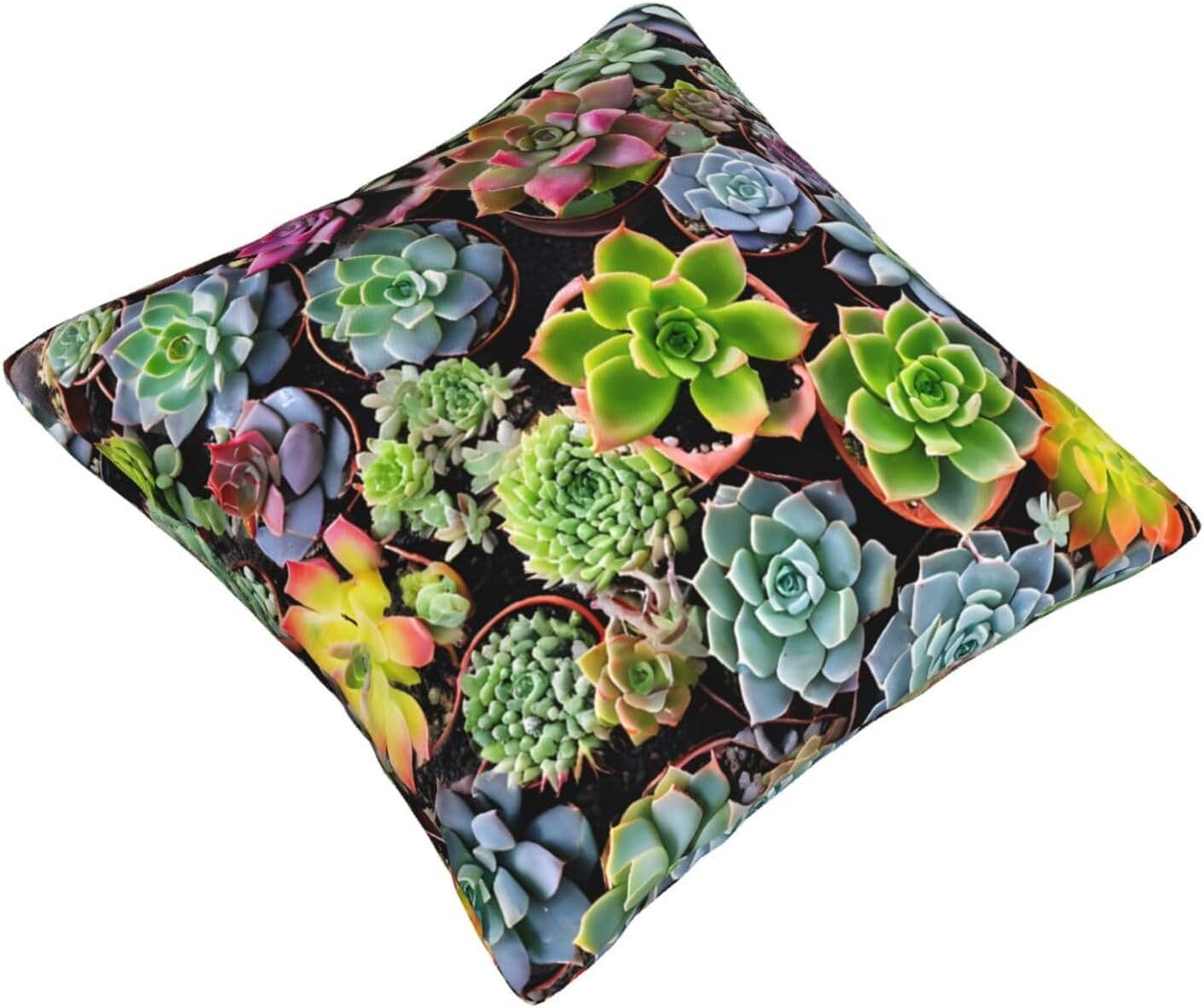 All-Season Square Pillow Covers 18"X18", Colorful Succulent, Decorative Throw Pillow Covers for Sofa Bed Couch, Hidden Zipper Cushion Cover, Square Lumbar & Accent Pillowcases for Home Decor
