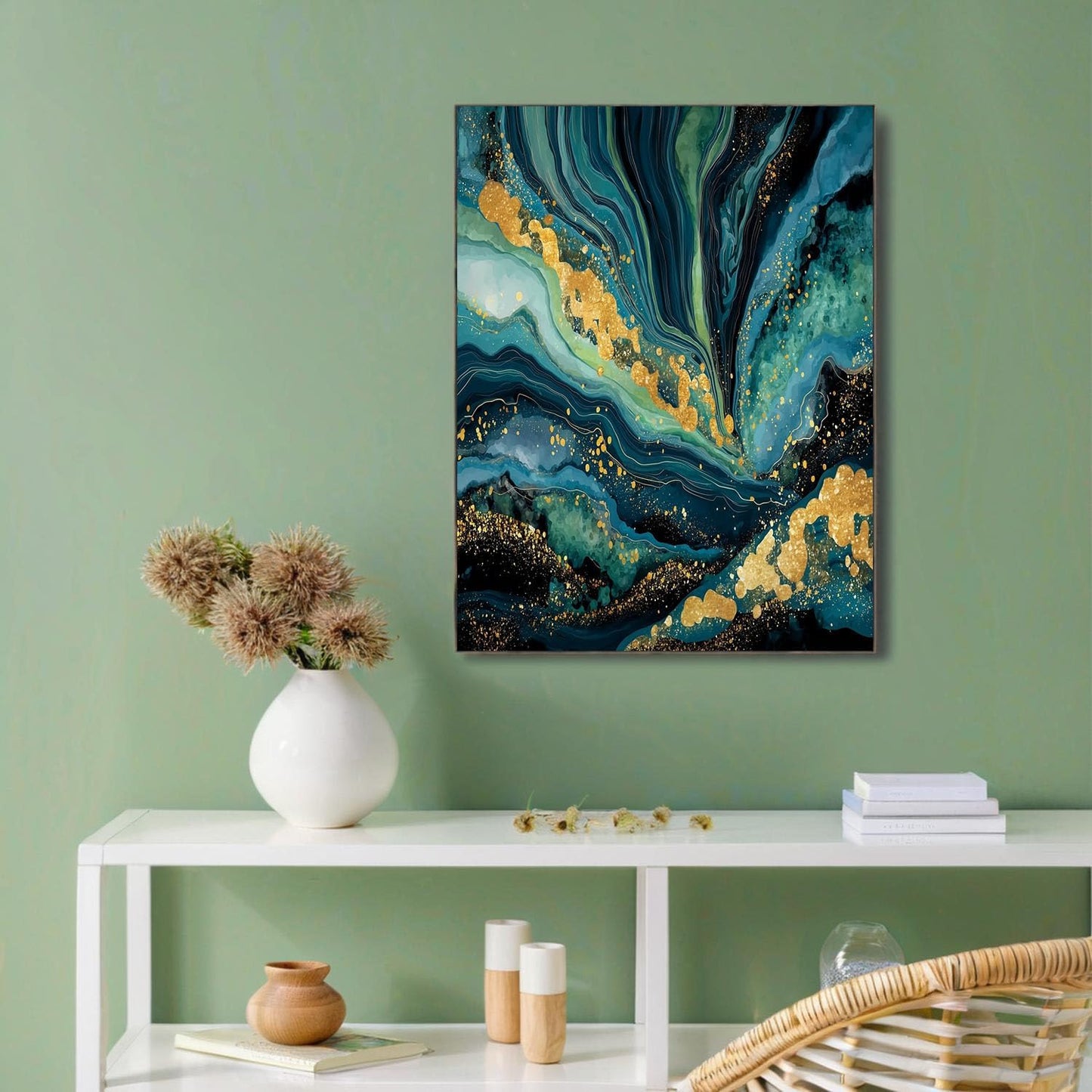 GDJSMIN Abstract Marble Texture Wall Art, Luxurious Gold Foil Spots Poster for Reading Room Living Room Decor 12x 16 inch Unframed