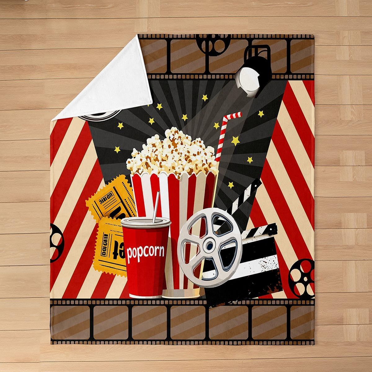 Feelyou Movie Theater All Season,Bed Blanket Cinema Poster Plush Throw Blanket, Popcorn Vintage Showing Flannel Fleece Blanket for Bedroom Decor Old Fashion Home Decor 40"x50"
