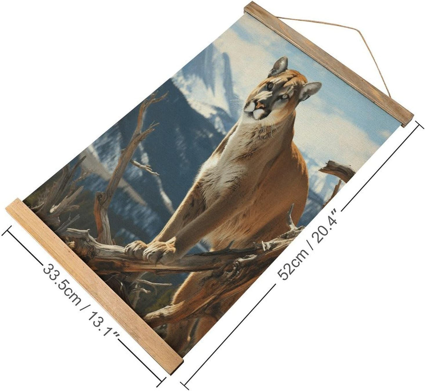 Vintage Panther Mountain Lion Poster with Wooden Frame Personalized Linen Hanging Scroll Painting Rustic Wall Hanging Illustrative Modern Artwork Decor for Home Living Room Bedroom Office