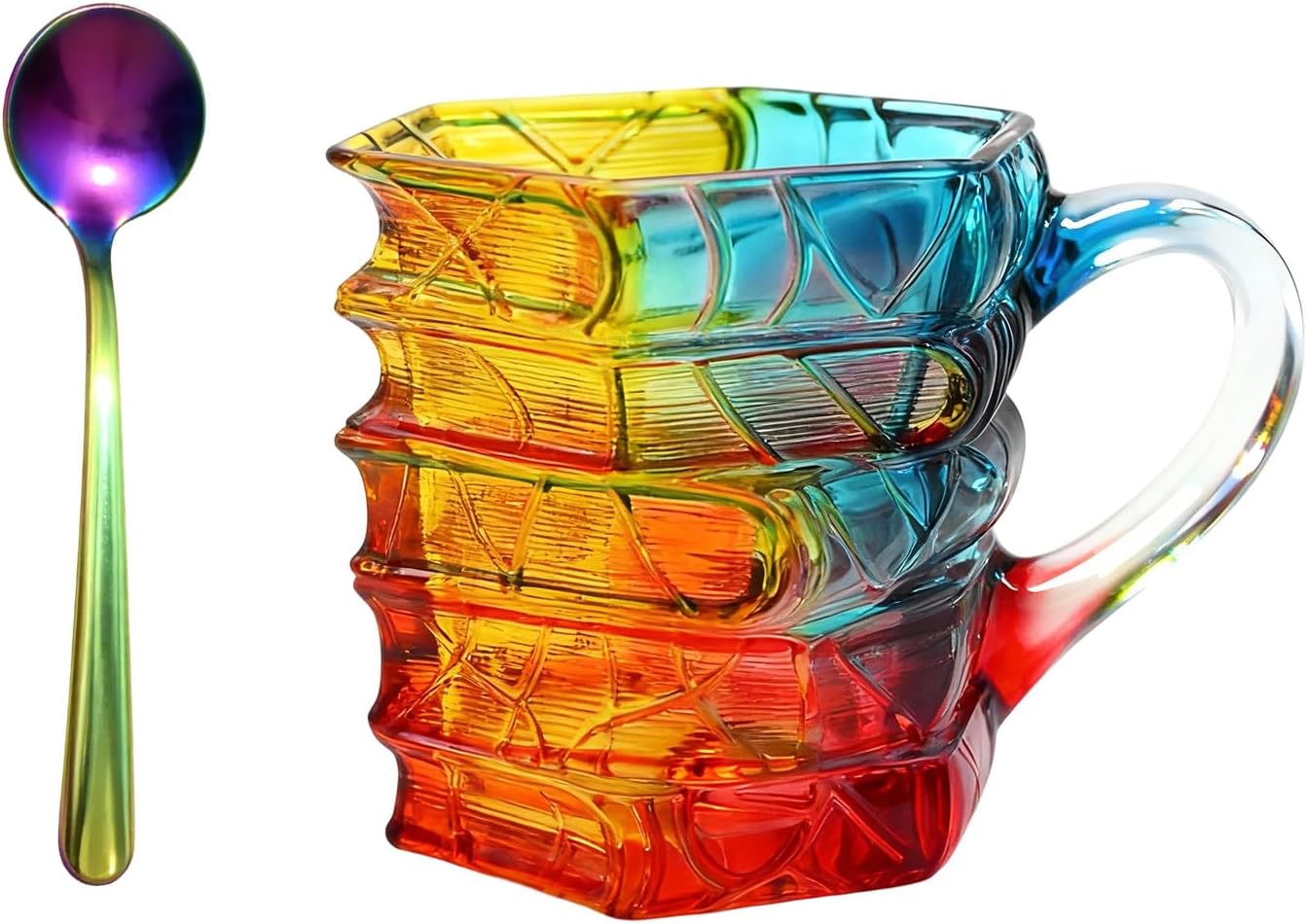 Painted Book Mug for Hot or Cold Brews 3D Paint Novelty Glass Books Coffee Mugs for Literature Lovers(Style A)