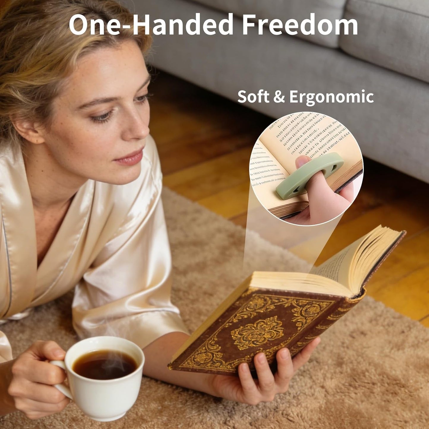 [4-in-1 Reading Set] 2 Soft Silicone Thumb Page Holders & 2 Magnetic Vegan Leather Bookmarks - Ergonomic One-Handed Book Opener & Secure Page Markers - Unique Bookish Gifts for Readers