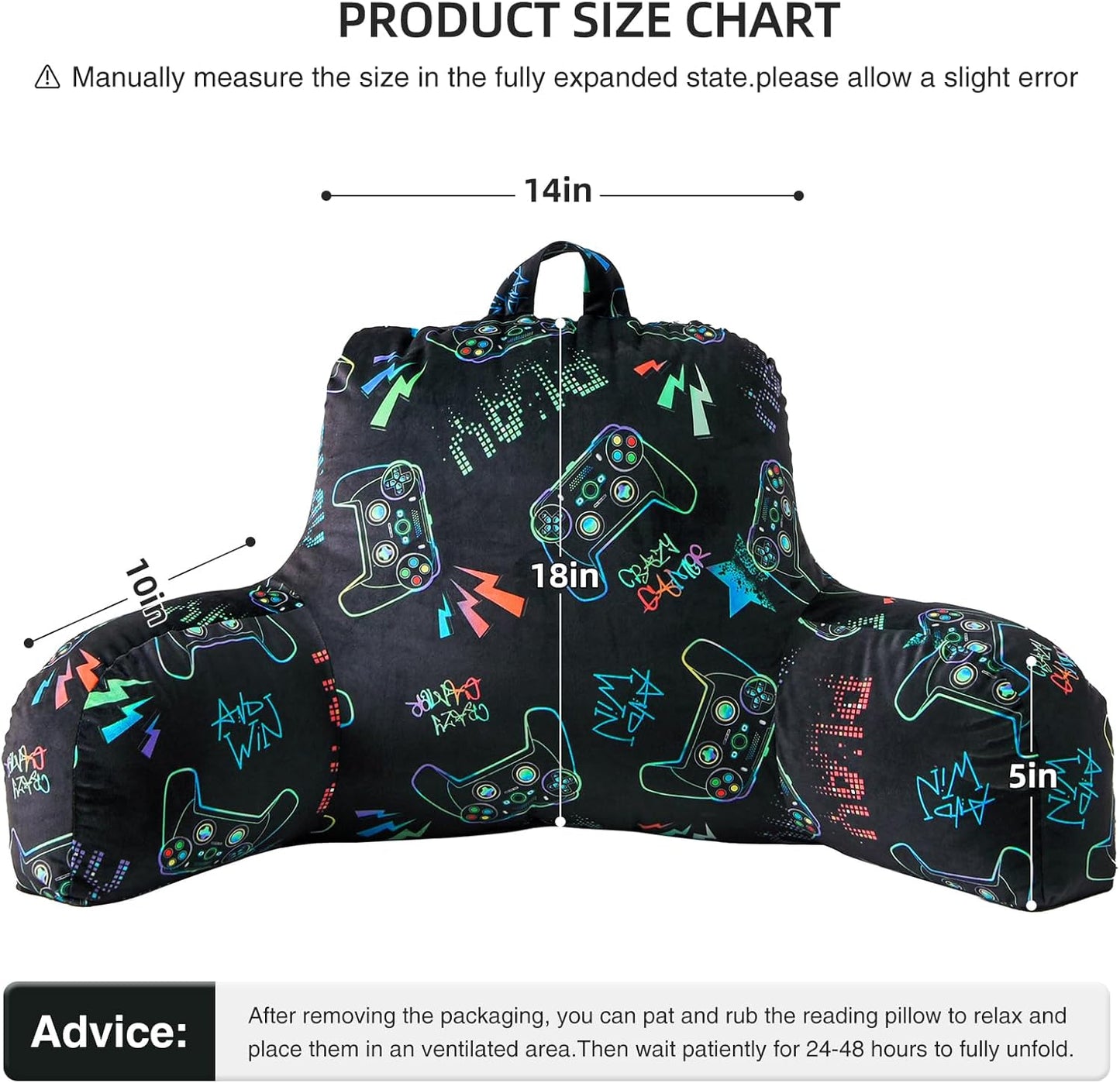 Aimuan Kids Back Resting Pillow for Gaming Reading and Watching TV Bed Rest Wedge Backrest Pillow with Arms Back Support for Sitting Up in Bed Cushion Incline Rest Sleeping Pillow (Black-Gamer)