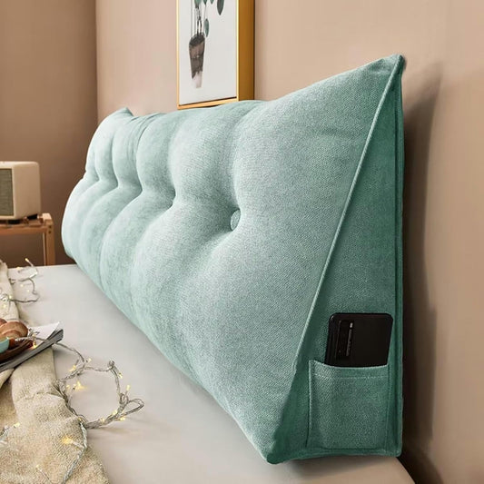 Triangular Headboard Wedge Bed Rest Reading Pillow Backrest Positioning Support Bolster Cushion Large Headboard Backrest Wedge Pillow with Removable Cover, Black Grey