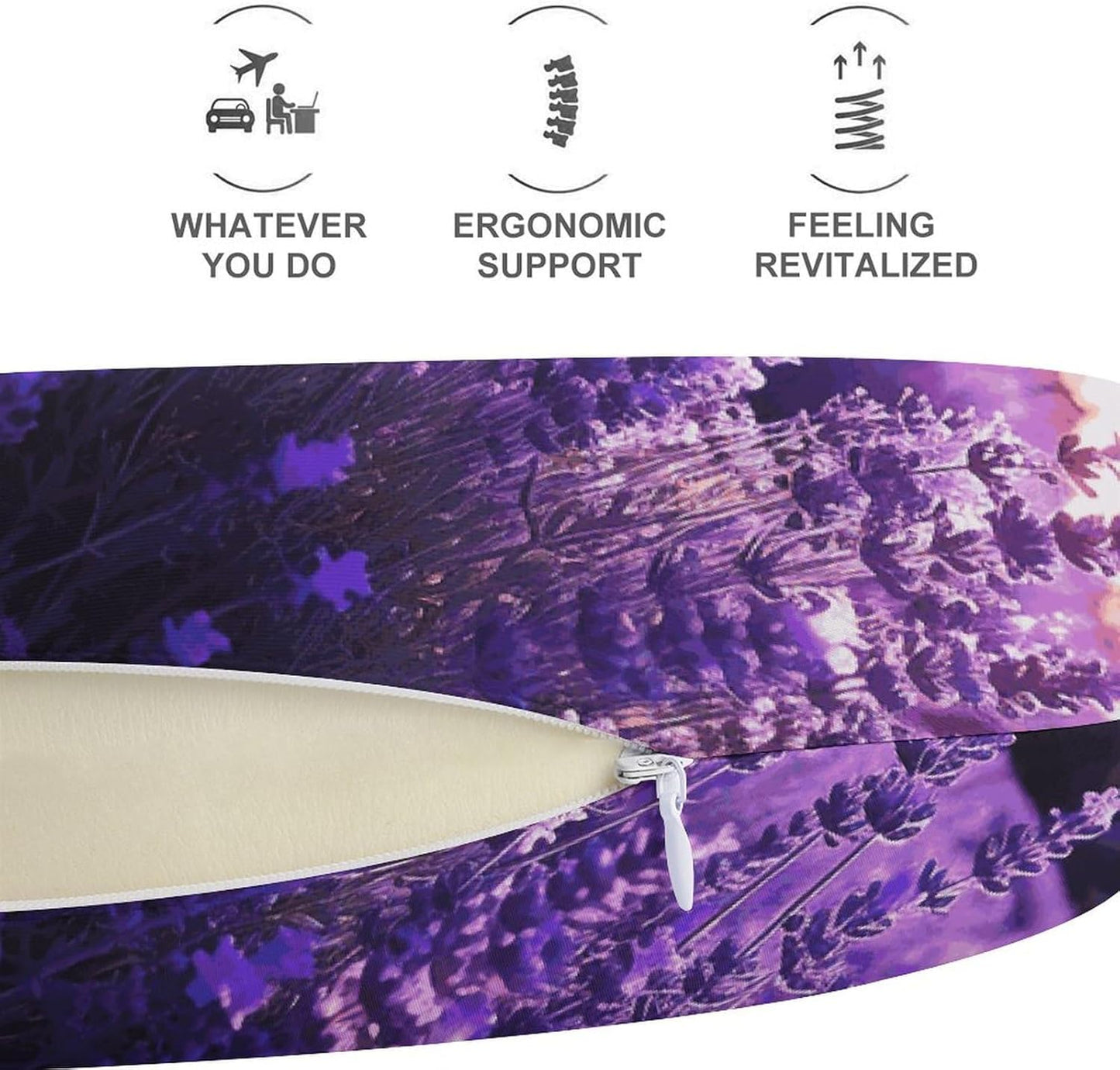Purple Lavender Neck Pillow Memory Foam U Shaped Pillows Portable Pillows for Shoulder Travel Head Support Pillow with Concealed Zipper for Airplane Car Home Office