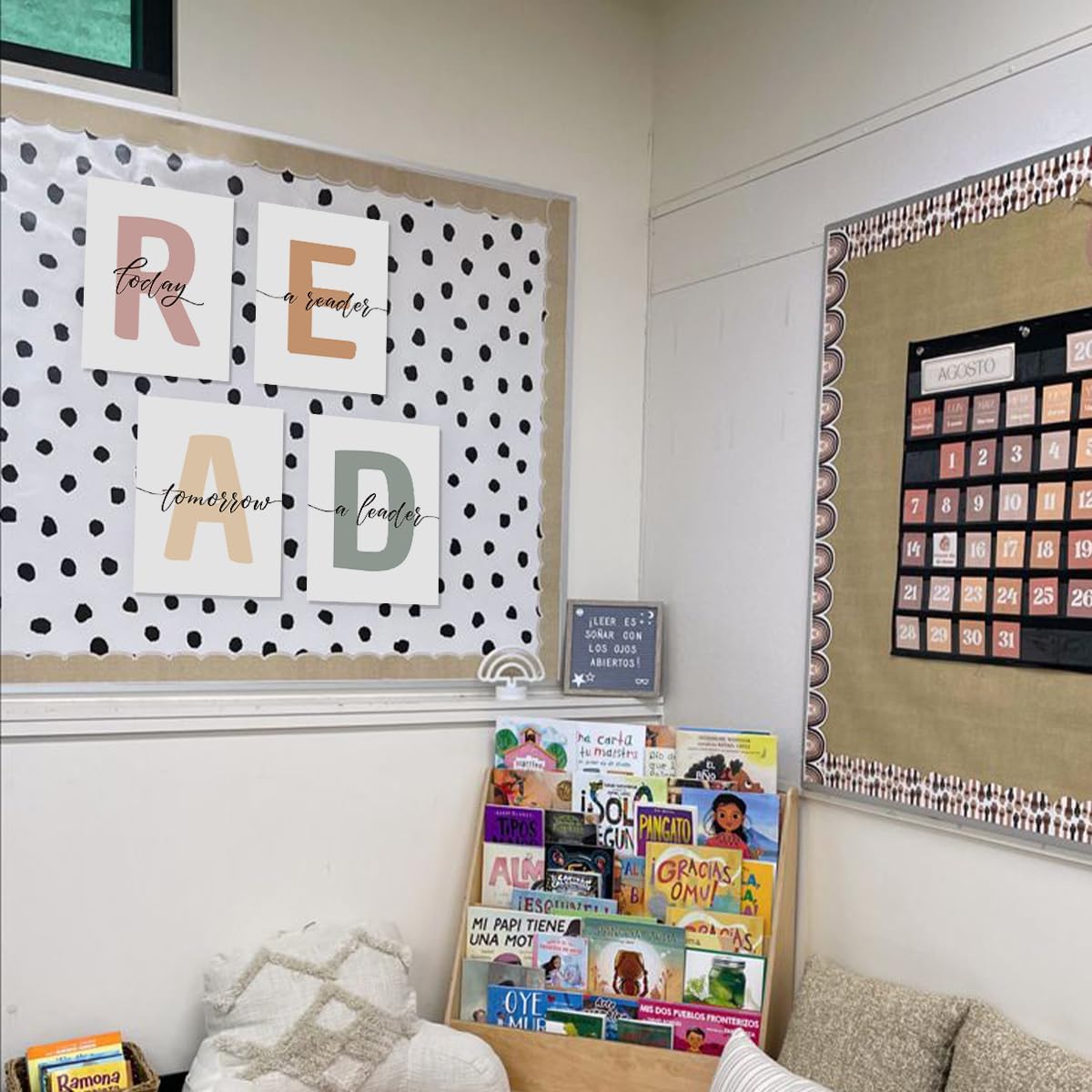 PLKMN Classroom Decor, Boho Classroom Must Haves Homeschool Decor Set of 4, Reading Nook Read Signs for Library Kindergarten 8x10 (Unframed)