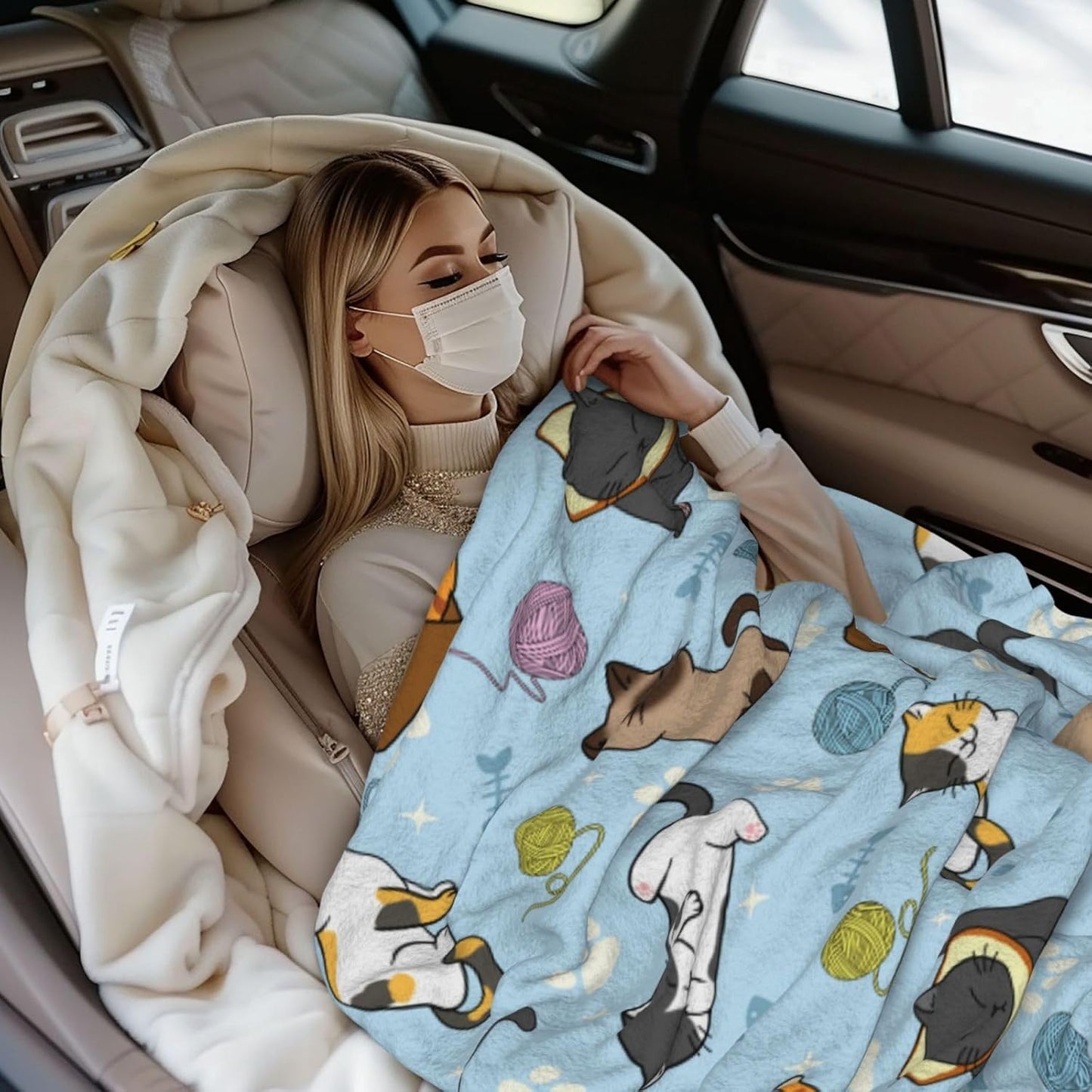 Soft Fluffy Cat Pattern Blanket, Cute Feline Design Cozy Throw Blanket for Adults Kids Pet,Lightweight Warm Plush Fleece Blanket for Couch Bed Sofa, for Cat Lovers 60"x50"