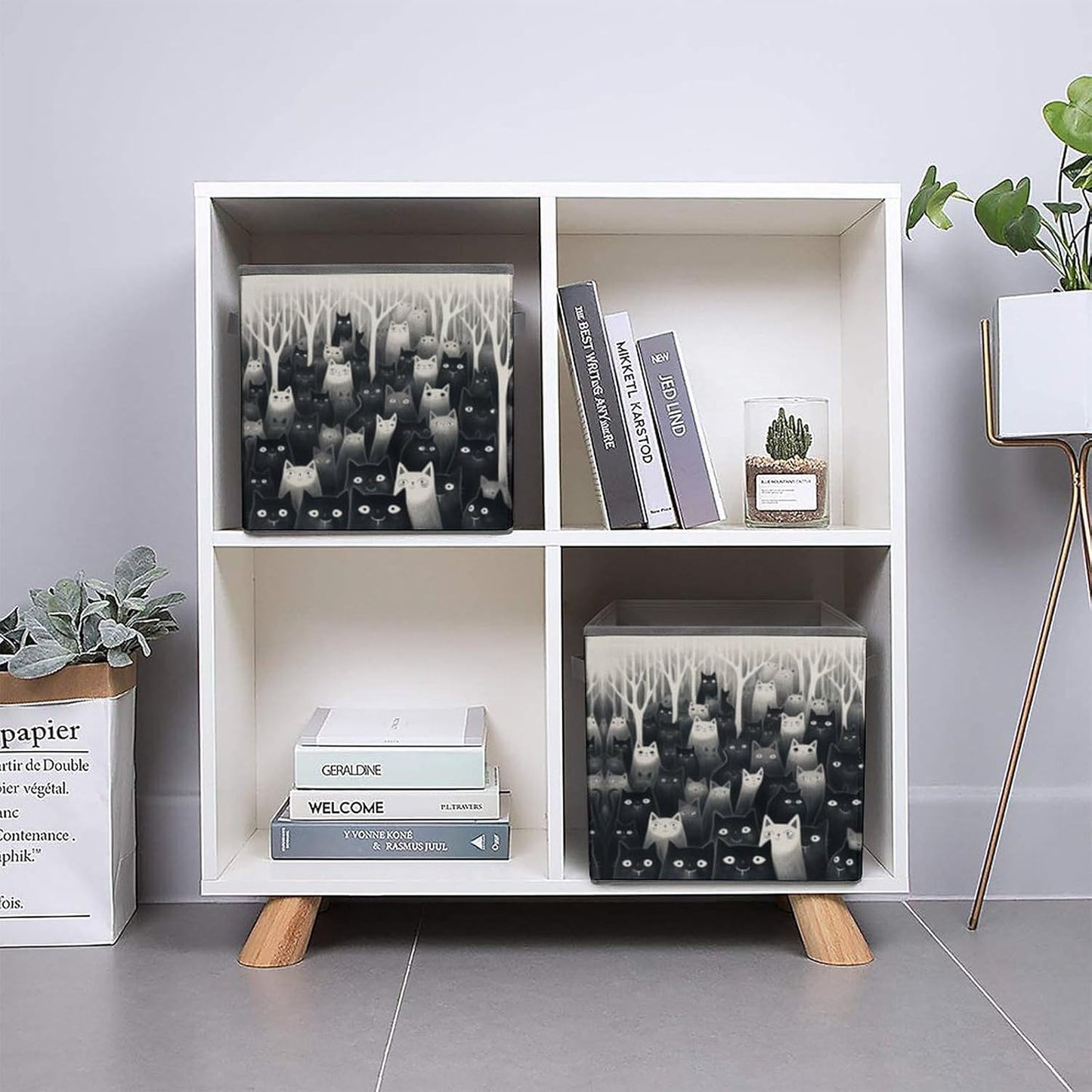 Black Cats Storage Bins with Handles Fashion Large Storage Cubes Sturdy Foldable Storage Boxes Space-Saving Storage Baskets for Home Office Clothes Closet Organizers