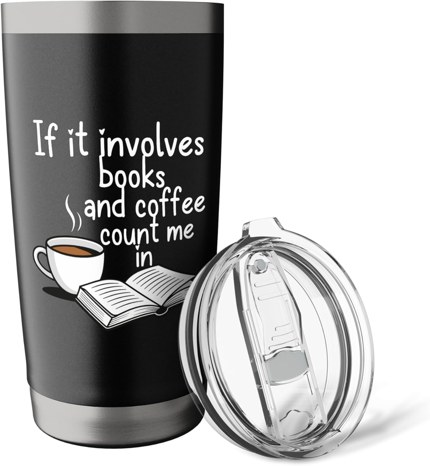 Books and Coffee Count Me In Reading Bookworm Design Stainless Steel Insulated Tumbler